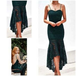 Two Sisters The Label Mesina Emerald Green Lace High Lo Mermaid Skirt Midi Dress